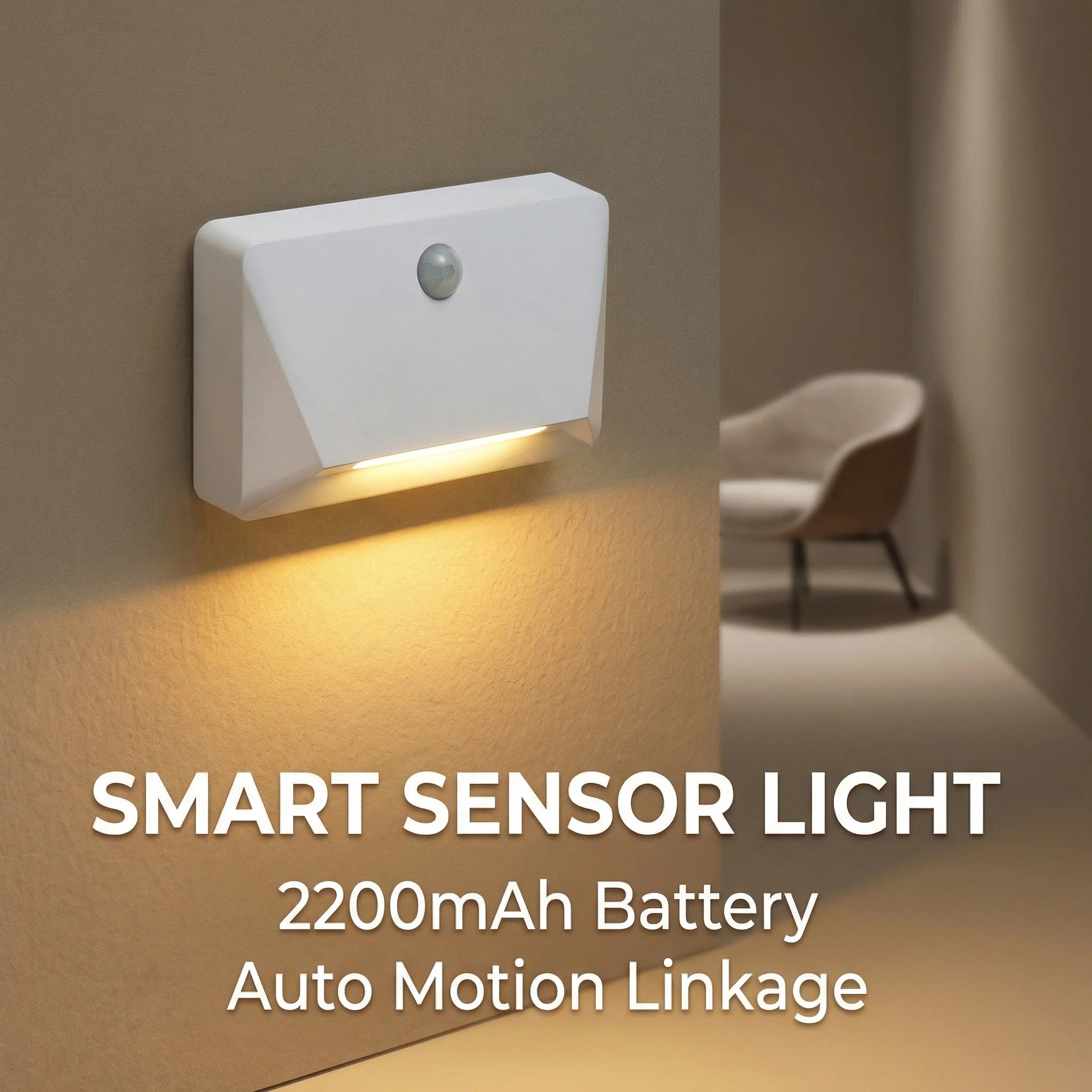 Smart Motion Sensor LED Wall Light - 2200mAh USB-C Fast Charge, 3 Adjustable Brightness, Multi-Device Link for Indoor/Outdoor Security Lighting