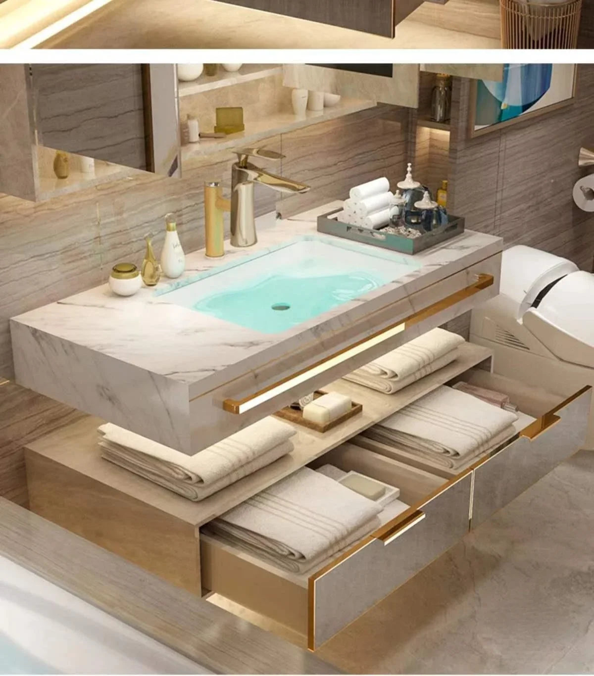 Modern Slate Bathroom Cabinet with Double Washbasin Smart Mirror Ceramic Bathroom Vanity Cabinets Under Sink Bathroom Furniture