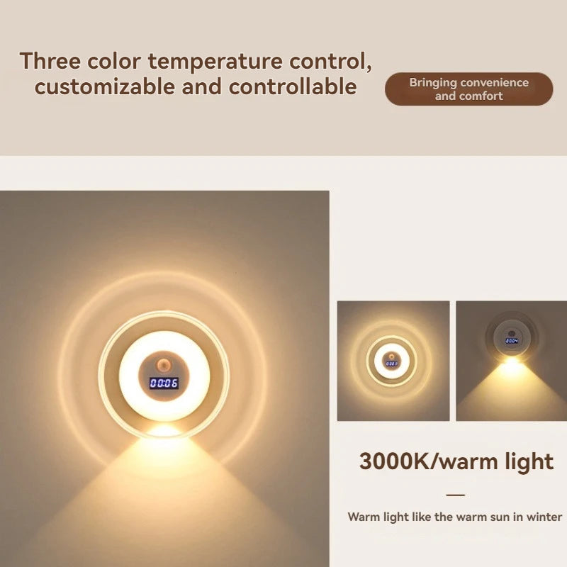 Auto On/Off Smart Sensor Night Light with Clock, Dual Mode Hill & Ambient Light, 3-5M Motion, 3 Colors, LED Wall Lamp forBedroom