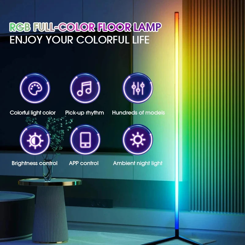 Smart RGB LED Floor Corner Lamp with Music Sync 16 Million DIY Colors Modern Ambient Lighting for Home Decor