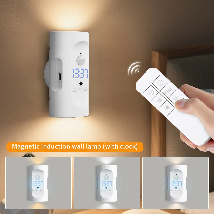 Motion Sensor LED Wall Light 3 Colors Wireless Magnetic Double Head Spotlight For Bedroom Living Room Closet Stairs Lighting