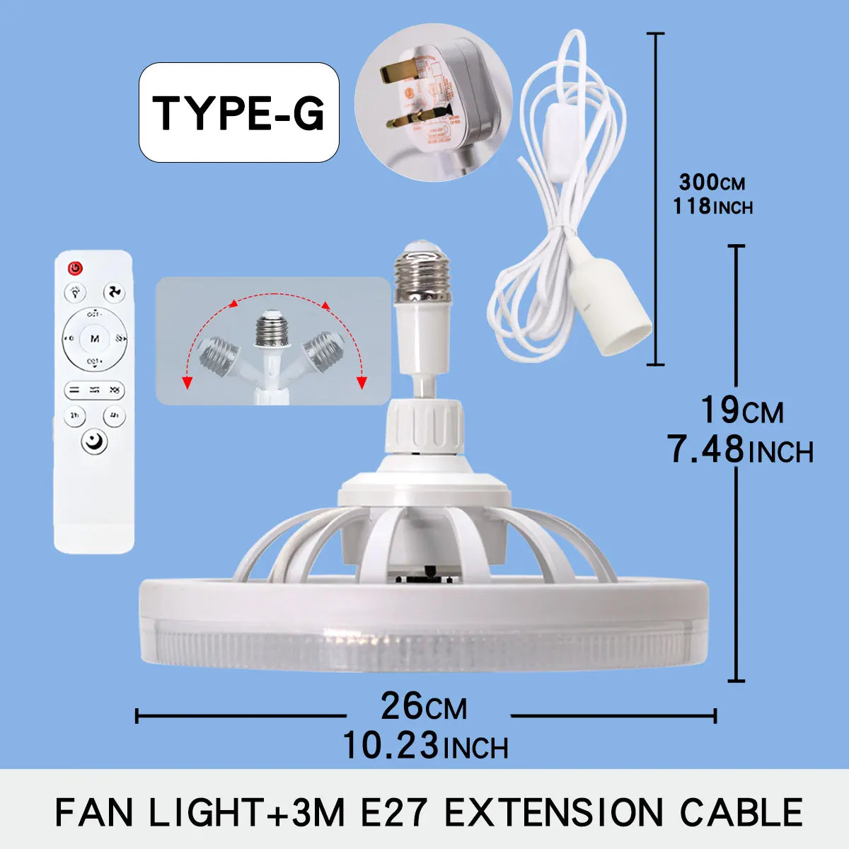 Smart 3 In 1 Ceiling Fan With Remote Control Lighting E27 Conversion Base 85-265v Lighting Base Suitable for Bedroom and Living