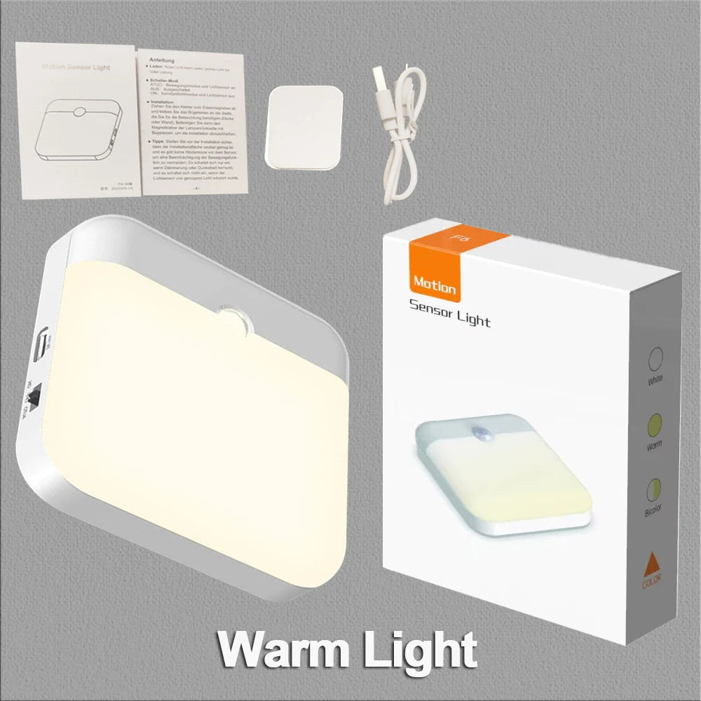 LED Light Smart Human Sensor USB Charging Square Lamp Emergency Automatic Lighting for Bedroom Kitchen Hallway Cabinet Lights