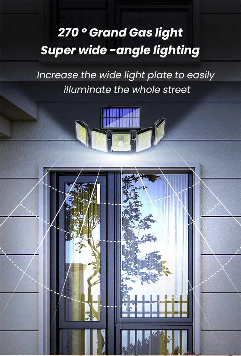 Solar Motion Sensor Lights Outdoor IP65 Waterproof Outdoor Wall Lamp Adjustable Wide Angle Solar GardenSecurity Lighting