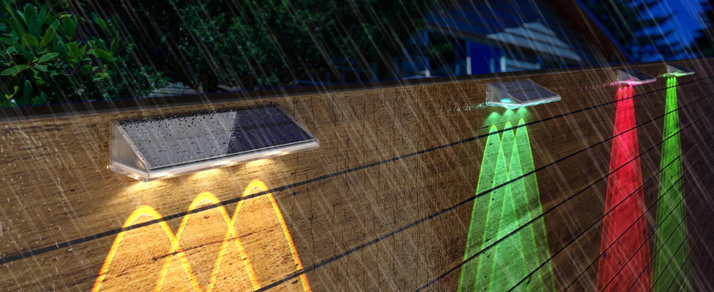 High-end Solar LED Fence Light IP66 Waterproof Auto ON OFF Warm White 6 Colors 7 Modes Solar Wall Lamp for Backyard Outside
