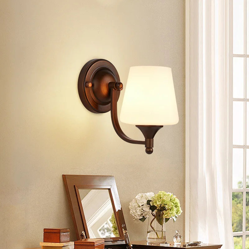 Bathroom Light Lighting with White Frosted Glass Shade, Wall Lamp for Mirror Kitchen Bedroom Living Room Porch