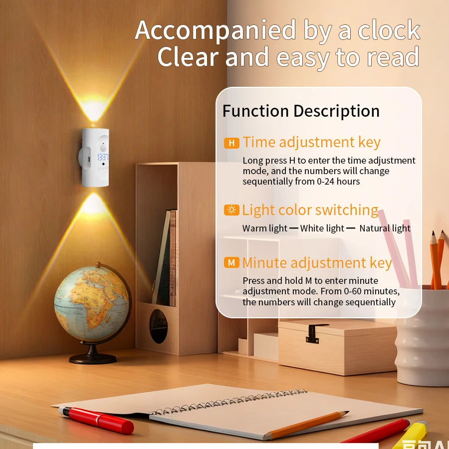 Motion Sensor LED Wall Light 3 Colors Wireless Magnetic Double Head Spotlight For Bedroom Living Room Closet Stairs Lighting