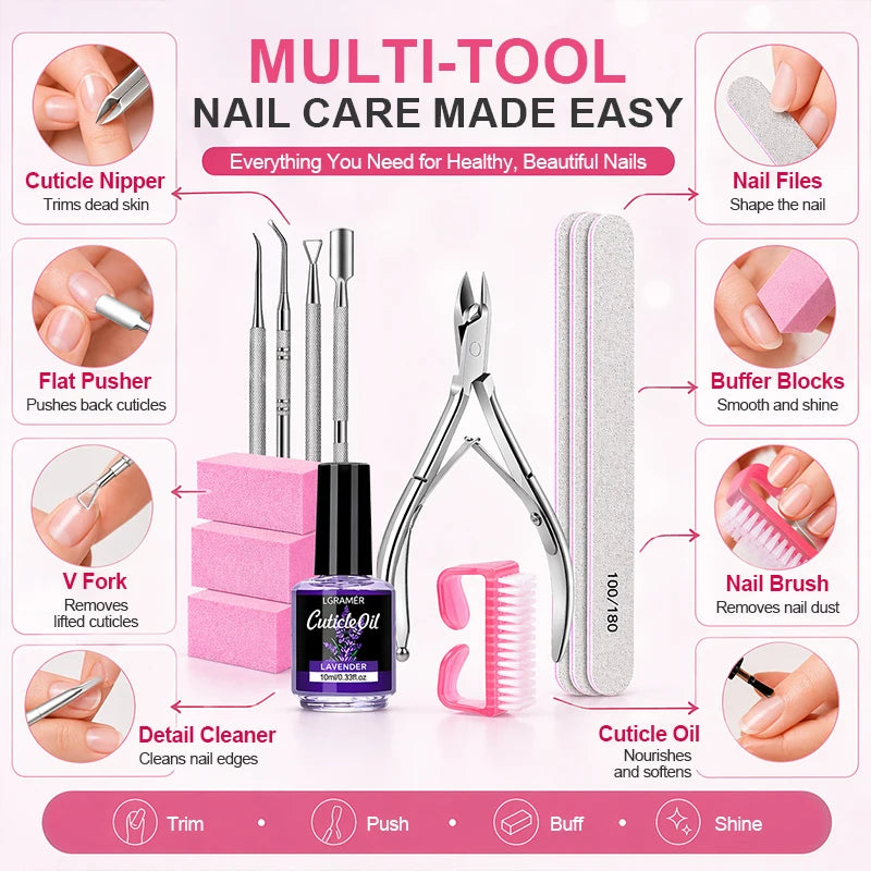 13 Pcs Nail File & Buffer Blocks with Nail Care Kit,Manicure Kit for Women with Milk and Honey Cuticle Oil & Cuticle Trimmer Set