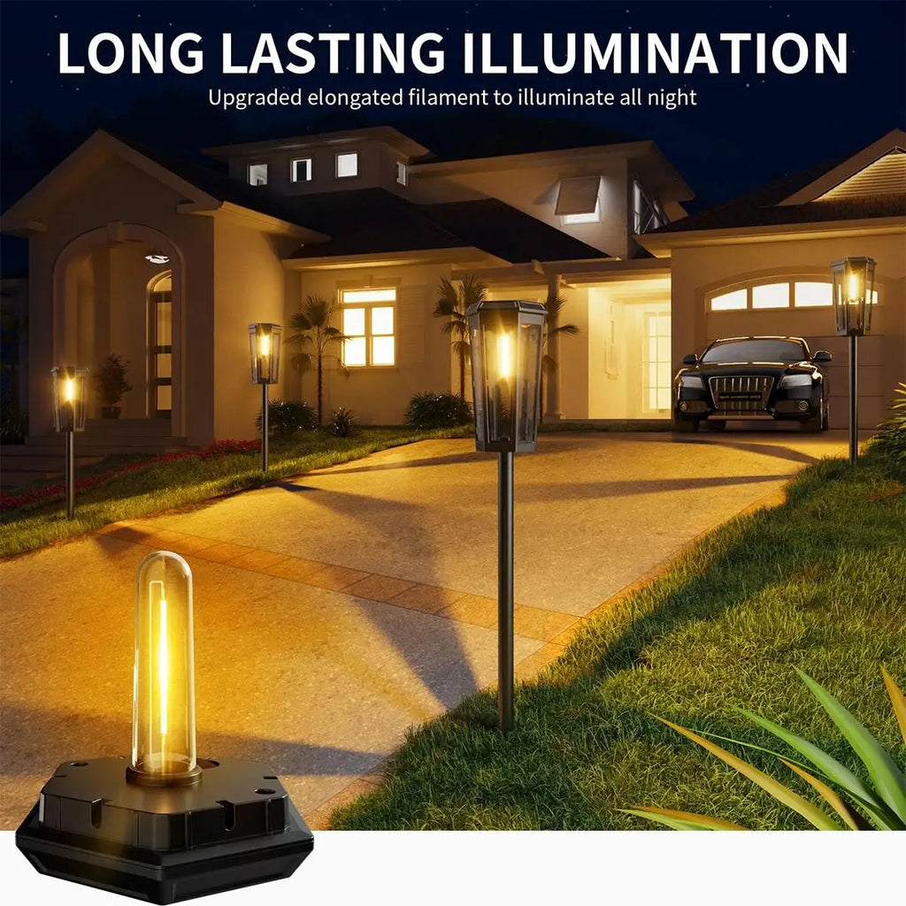 Solar Walkway Led Filament Warm Lamp Powered Lights Outdoor Driveway Waterproof Automatic Pathway Hotel Lawn Decorative Lighting