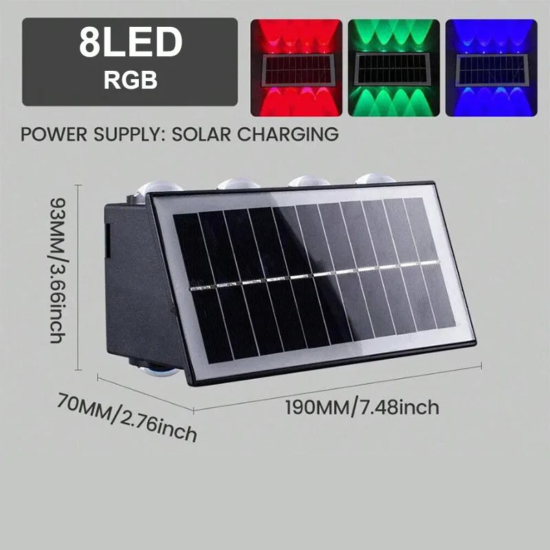 Solar LED Wall Lamp Outdoor Waterproof Porch Lights Upper Lower Spotlight Solar Powered Streetlight for Balcony Courtyard Garden