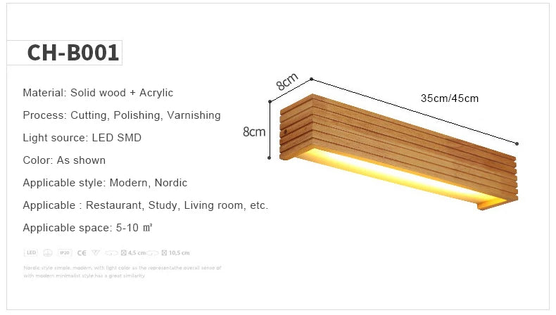 Modern Bathroom Mirror Wall Lamps Nordic Solid Wooden LED Sconce light   Linear Bedroom bedside Corridor staircase Lighting