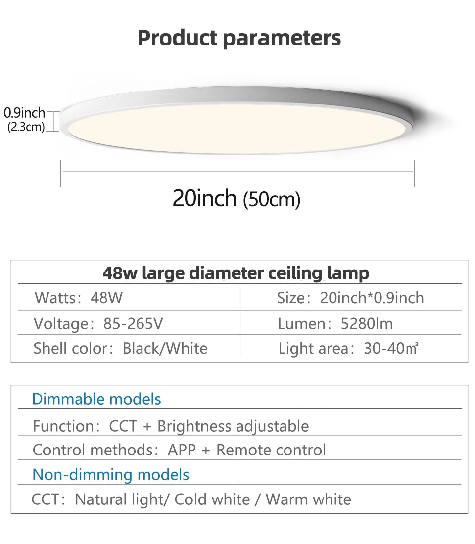 50CM Large Ceiling lamp Smart APP/ Remote Control Dimmable for Bedroom 48W Ceiling Lights AC 110/220V led lights for Living room