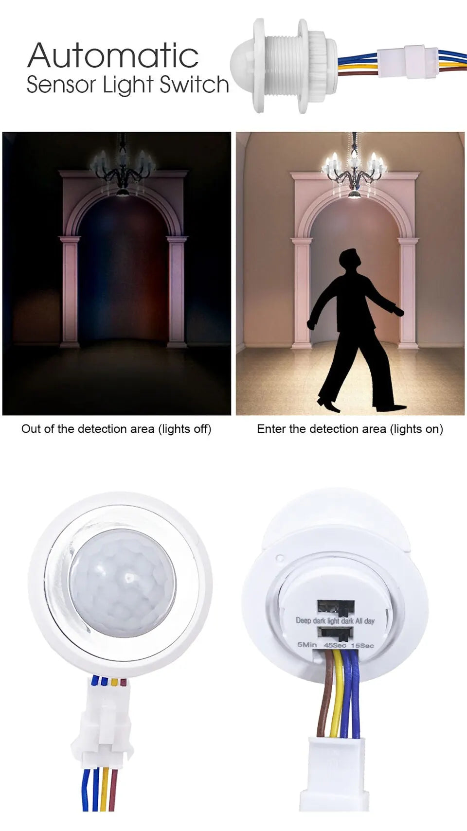 Motion Sensor Light Switch 220V 110V Pir Presence Sensor for Lighting Time Delay Adjust Movement Detector Lamp Automatic Switch