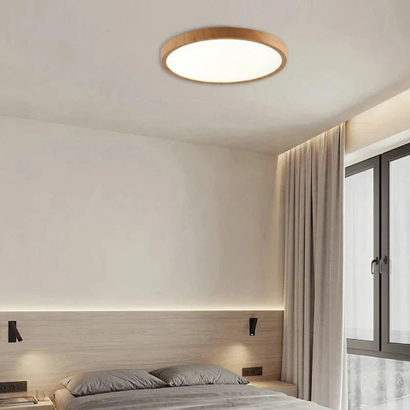 Modern LED Ceiling Light Circular Ultrathin Wood Grain Walnut Decorative Light Bedroom Dining Room Living Room Indoor Home Light