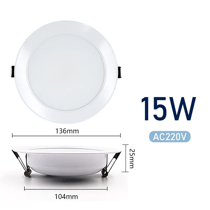 LED Downlight 3W 5W 7W 9W 12W 15W Ceiling Lamp AC 220V Recessed Led Down Light Round Panel Light Spotlight Indoor Lighting