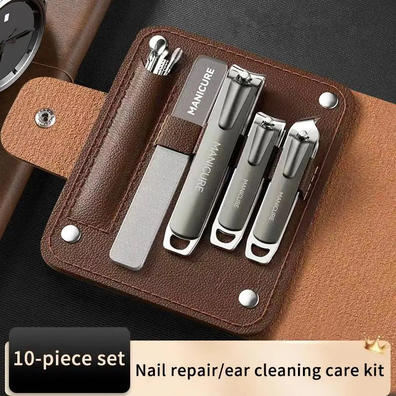 10pcs Portable Nail Care Kit - Professional Carbon Steel Manicure Set with Nail Clippers, Files & Cuticle Tools in Travel Case