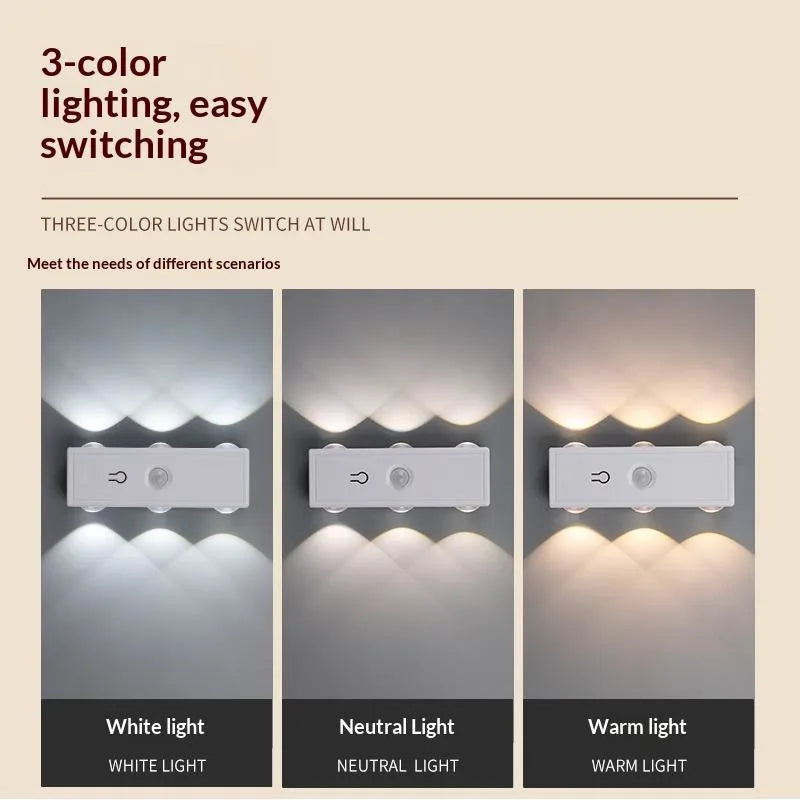 Smart Magnetic LED Wall Lamp with Motion Sensor Night Light 3 Color/Multicolor USB-Powered for Bedroom Living Office Wardrobe