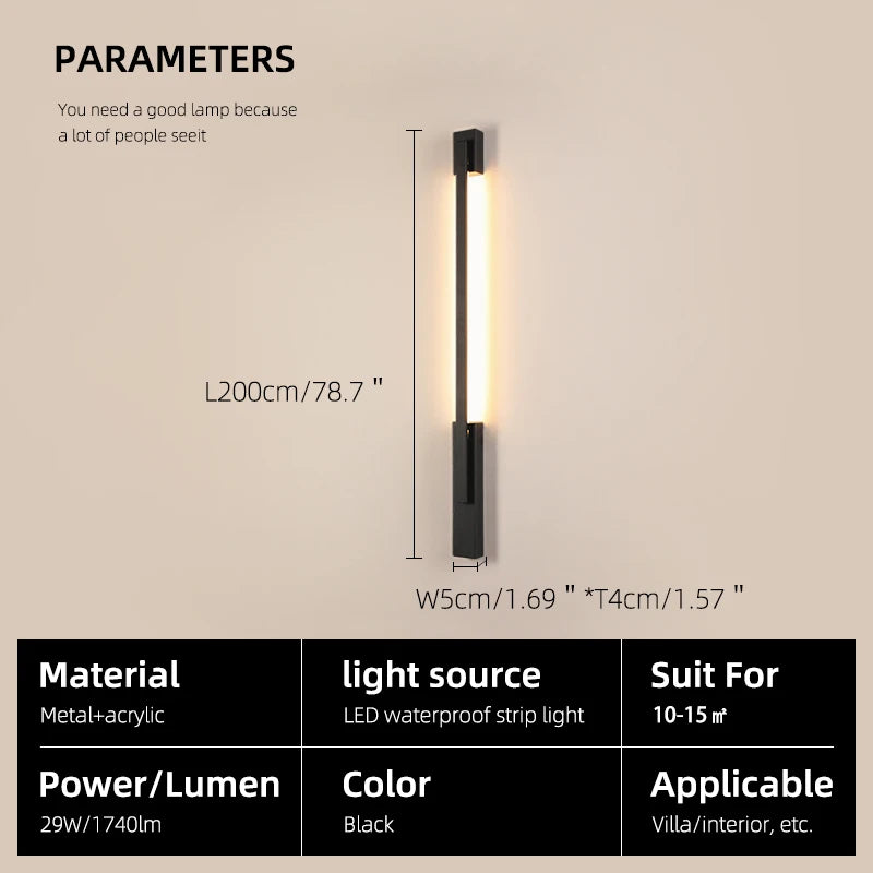Smart Dimmable Outdoor Wall Light Black Modern LED Lamp IP65 Waterproof via APP Control for Garden Home