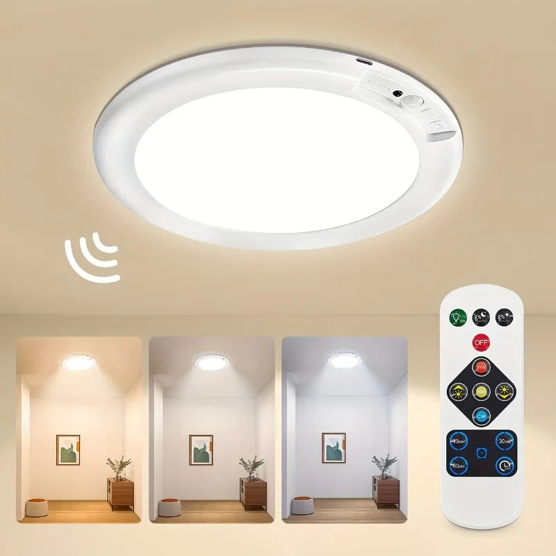 Motion Sensor LED Ceiling Light Rechargeable Remote Control for Hallway Stairs Corridor Indoor Home Wireless Security Light