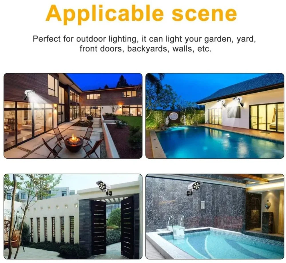 Outdoor Solar Light Motion Sensor Security Dummy Camera Wireless Flood Light IP65 Waterproof 77 LED Lamp 3 Mode For Home Garden