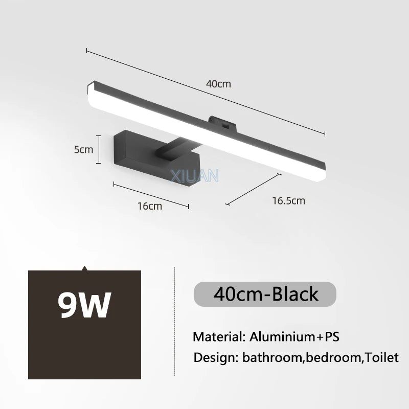 Modern Mirror Vanity Lamp Bathroom Wall Light 40cm/50cm/60cm/70cm/80cm/90cm LED Cloakroom Mirror Lights Gold Silver Black 220V