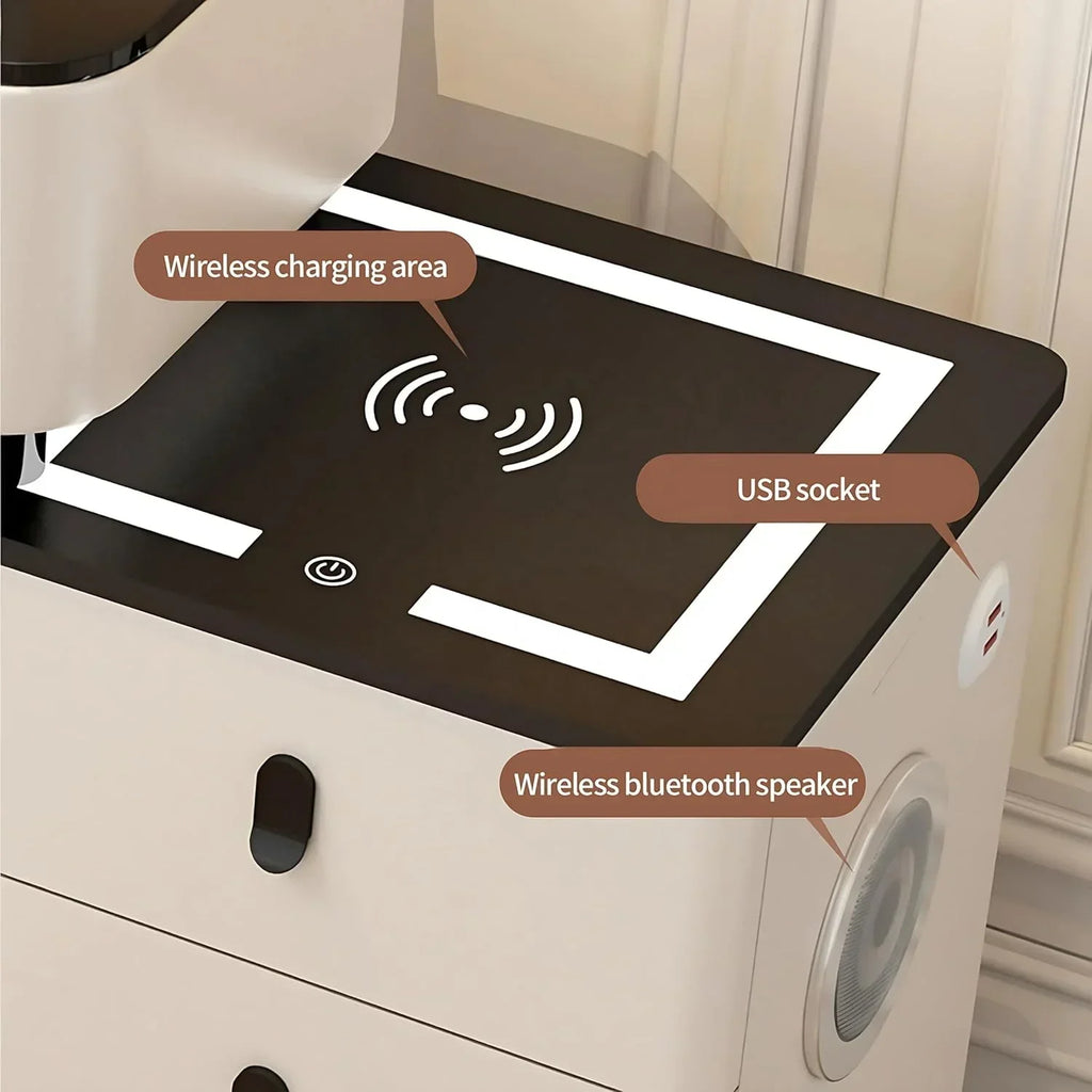 #Smart Bedroom Furniture Modern Simple Multi-functional Solid Wood Dressing Makeup Vanity Table With Wireless Charging
