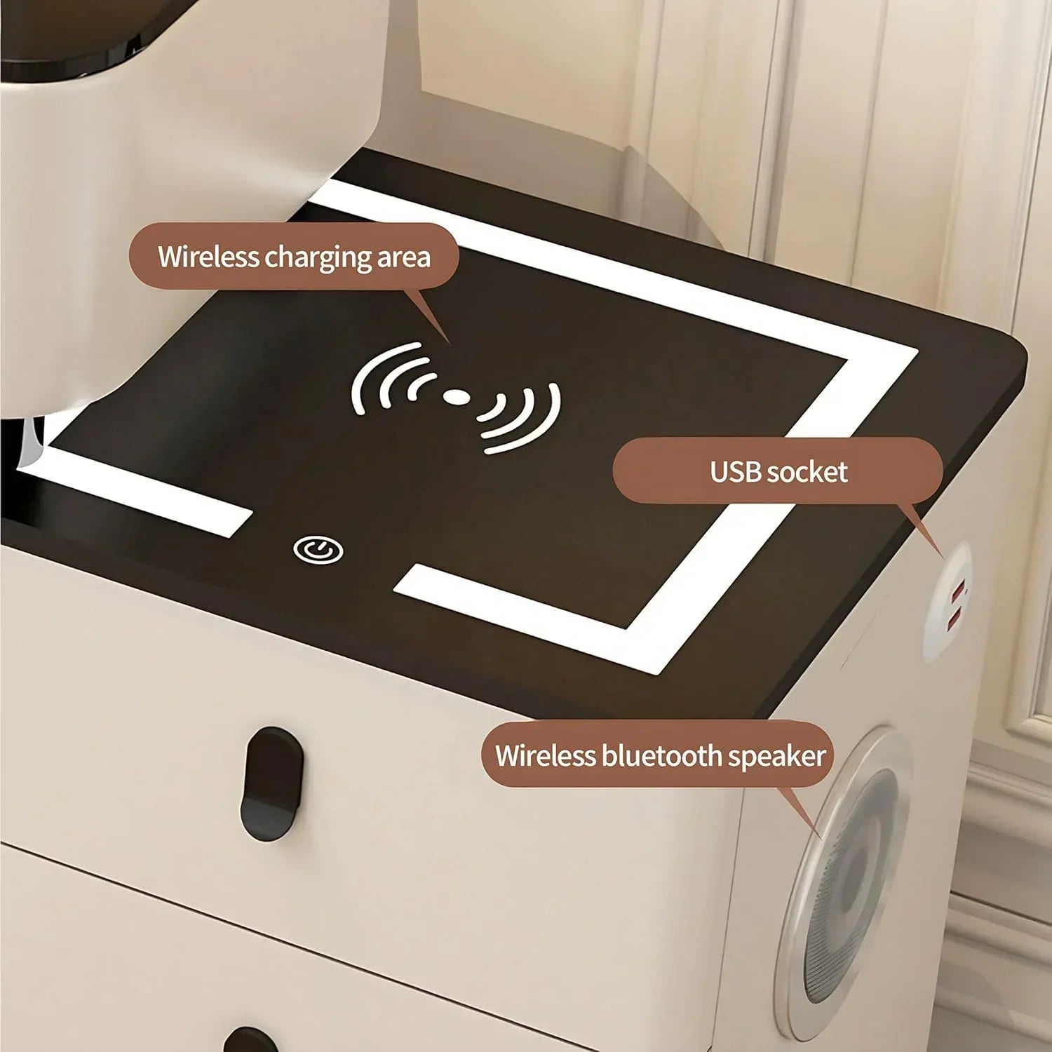 #Smart Bedroom Furniture Modern Simple Multi-functional Solid Wood Dressing Makeup Vanity Table With Wireless Charging