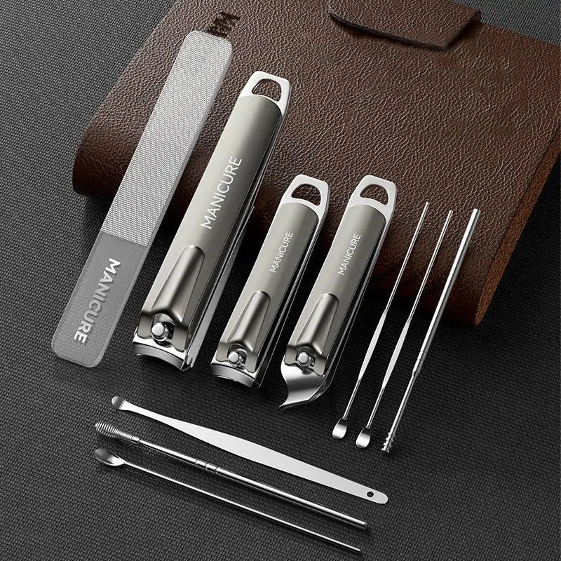 10pcs Portable Nail Care Kit - Professional Carbon Steel Manicure Set with Nail Clippers, Files & Cuticle Tools in Travel Case