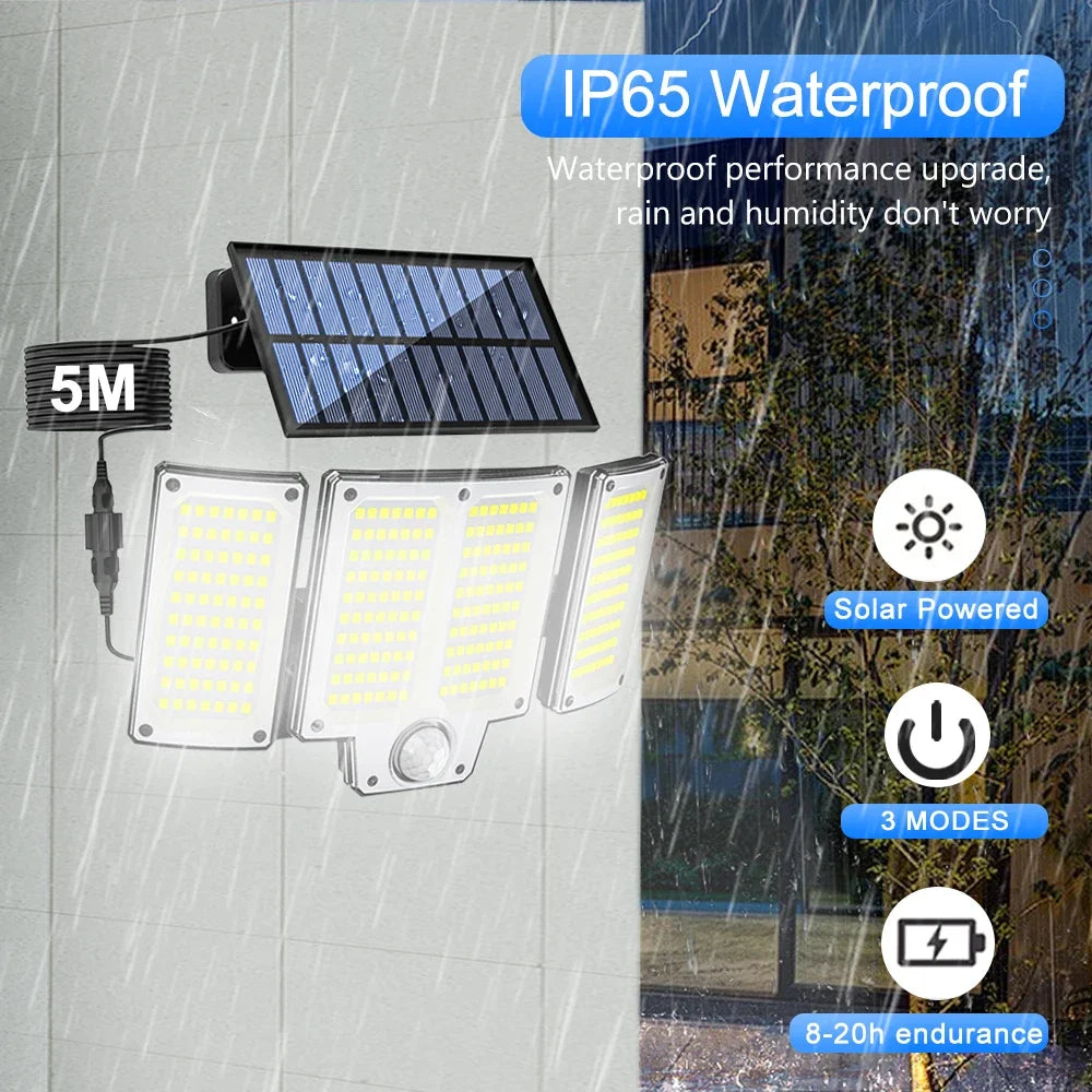 Solar Motion Sensor Lights with Remote,Outdoor Security Flood lights 3 Heads,3 Lighting Modes for Garden Camping 280 Leds-280LED