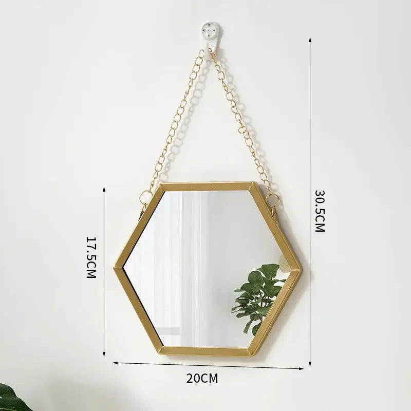 Nordic Iron Hexagonal Wall-mounted Mirror for Bathroom, Dormitory, Washbasin, Wall-mounted Makeup Mirror