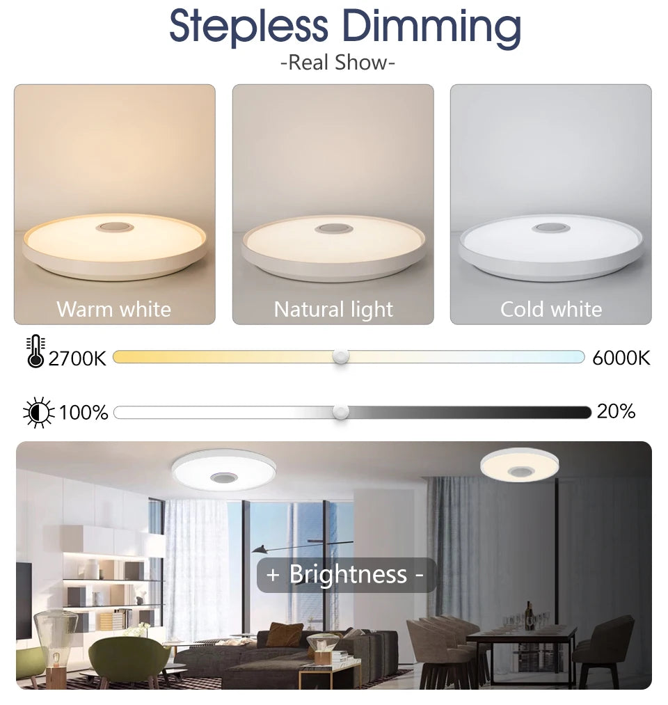 LED Smart Ceiling Lamps RGB APP Remote Control Dimming Modern Home Lighting Music Light with Speaker For Living Room Bedroom