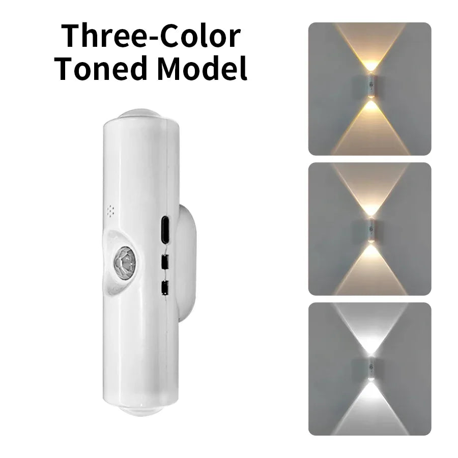 Motion Sensor LED Night Light RGB Tricolor Magnetic Wall Lamp Rechargeable Ambient Lamp for Bedroom Cabinet Hallway Stairs Decor