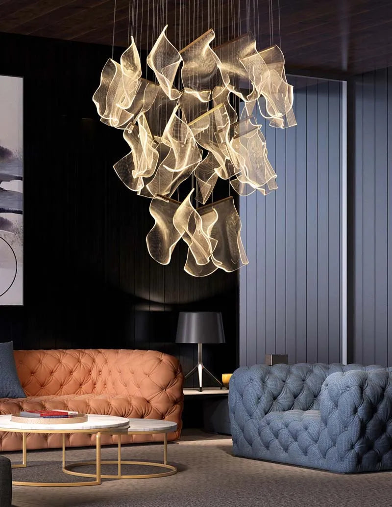 Modern Simple Led Luxurious Duplex Building Large Chandelier Living Room Creative Villa Pendant Lamp Stair Dining Hall Lighting