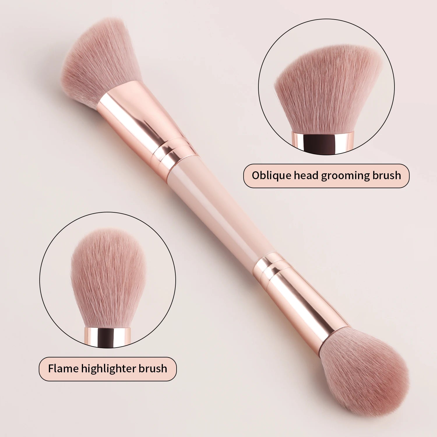Single Dual-Ended Beauty Brush, Round Blending Brush + Angled Blush Brush Soft Bristle Makeup Tool