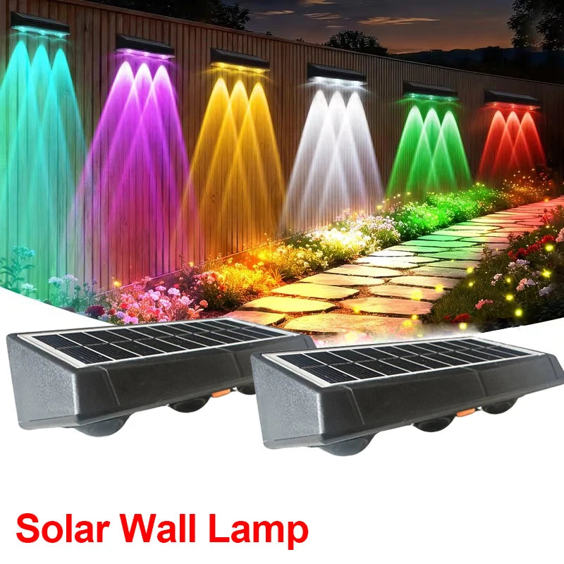 1-2pcs Solar Wall Lamp Outdoor Waterproof Solar Fence Lights Warm White & RGB Solar Powered Light for Garden Yard Decor Lighting