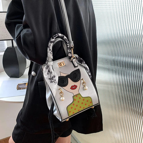 2024 Brand Beauty Glasses Handbags for Women High Quality PU Shoulder Bag Cute Scarf Purses and Crossbody Bag