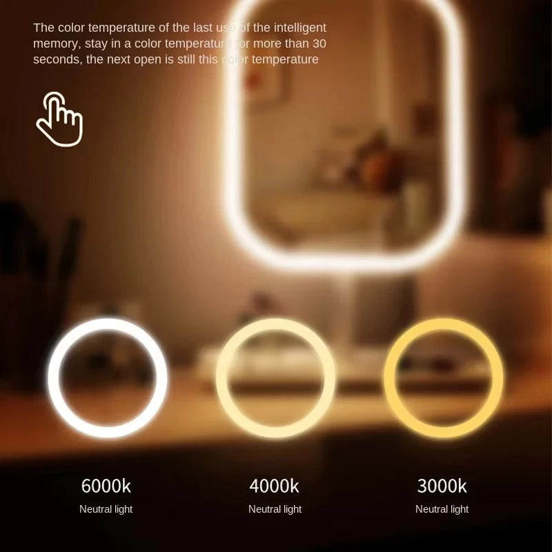 3 Colors LED Lighted Vanity Mirror Unique Designer Touch Control Makeup Mirror for Bedroom Dressing Table Desktop Gifts Women