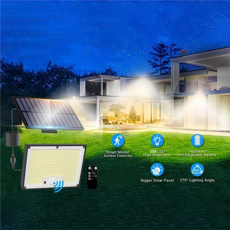 B84B-Motion Sensor Security Lamp With Remote Control, LED Solar Outdoor Light-Bright White Waterproof, 3 Modes 2-In-1 Floodlight