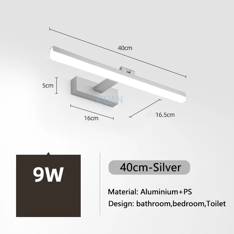 Modern Mirror Vanity Lamp Bathroom Wall Light 40cm/50cm/60cm/70cm/80cm/90cm LED Cloakroom Mirror Lights Gold Silver Black 220V