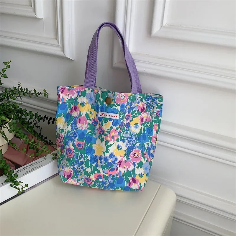 Women's Beauty Flower Canvas Bag Outside Shopping Toiletry Phone Oagnzier Storage Bags Korean Cloth Handbags Lunch Box Bento Bag