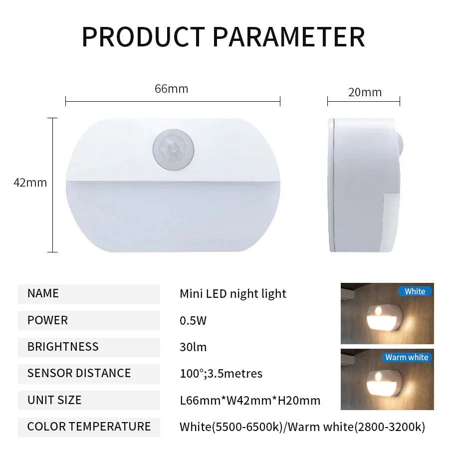 Motion Sensor LED Night Light Battery Powered Indoor Night Lamp  for Bedroom Wall Staircase Closet Aisle Body Induction Lamp