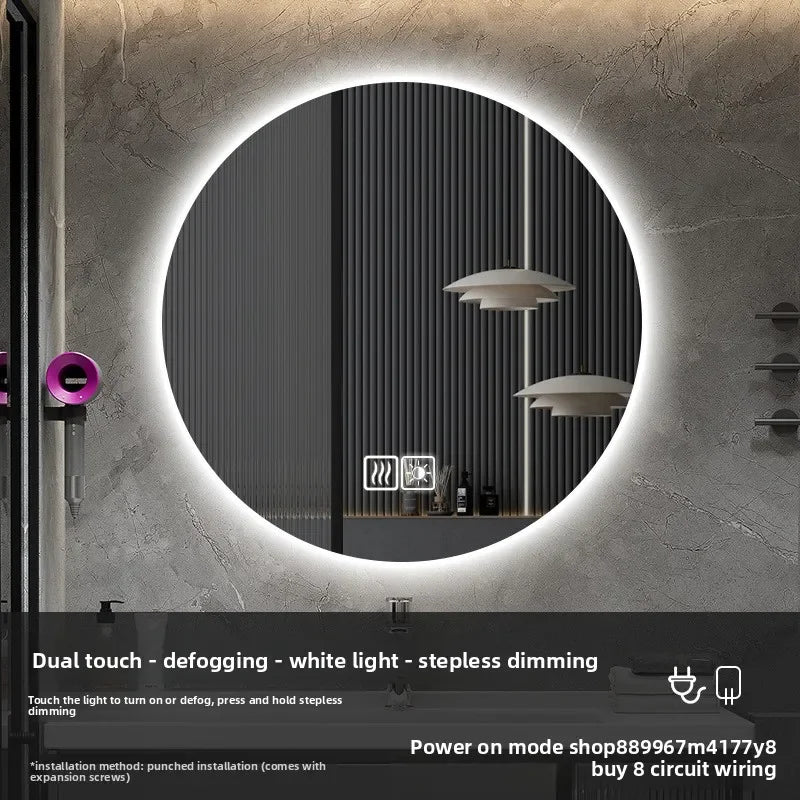 19 Inches Led Bathroom Anti-fog Luminous Makeup Sensor Wall Hanging Shower  Fashion Hotel Round Bathroom Mirror Intelligent