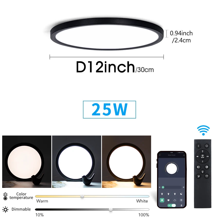 Smart Ceiling Lights 0.94 Inch Remote APP Control Ultra Thin Dimmable Modern Round LED Ceiling Lamp Bedroom Dining Room Kitchen