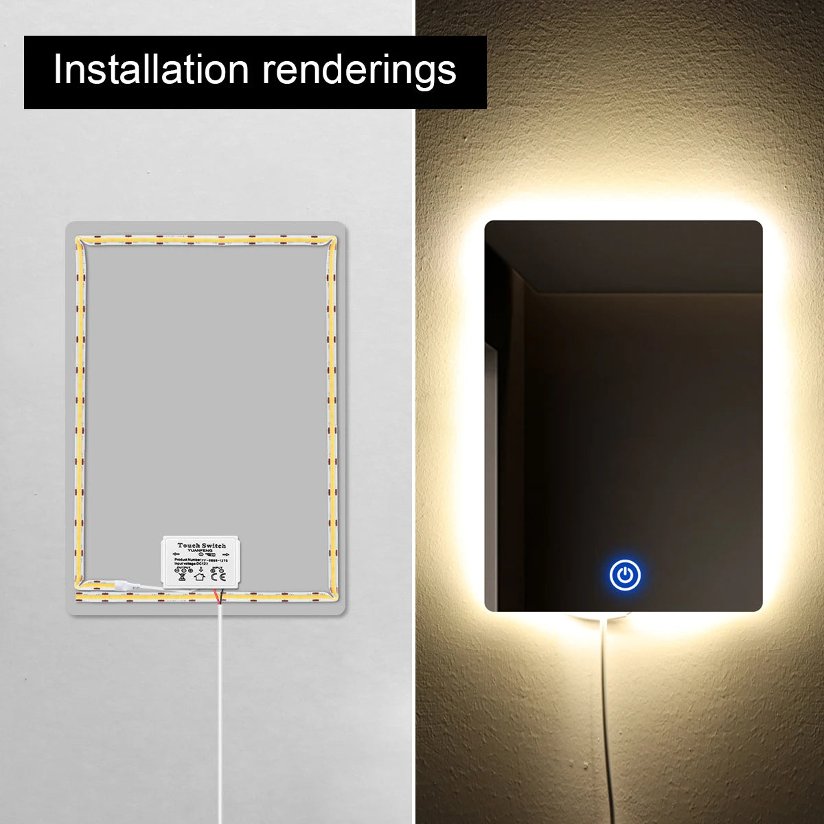 Dimmable Home Lighting Touch Switch 12V Bathroom Smart Mirror Touch Sensor Control Switch  CCT Adjustable Work With 1-5mm Glass