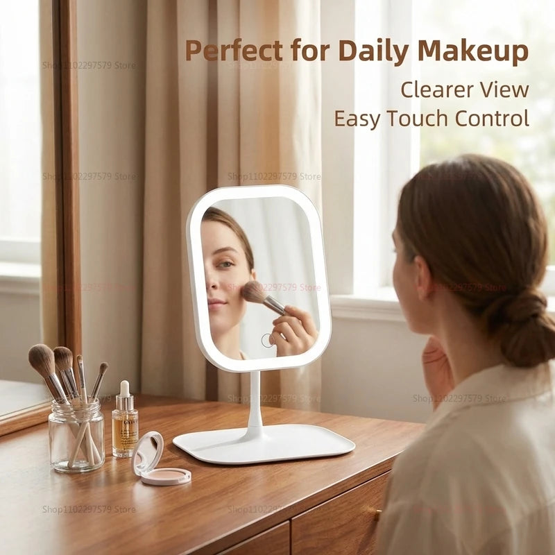 LED Intelligent Makeup Mirror with Light Folding Vanity Mirror for Women Bedroom Dorm Room Desk Beauty Mirror Gift