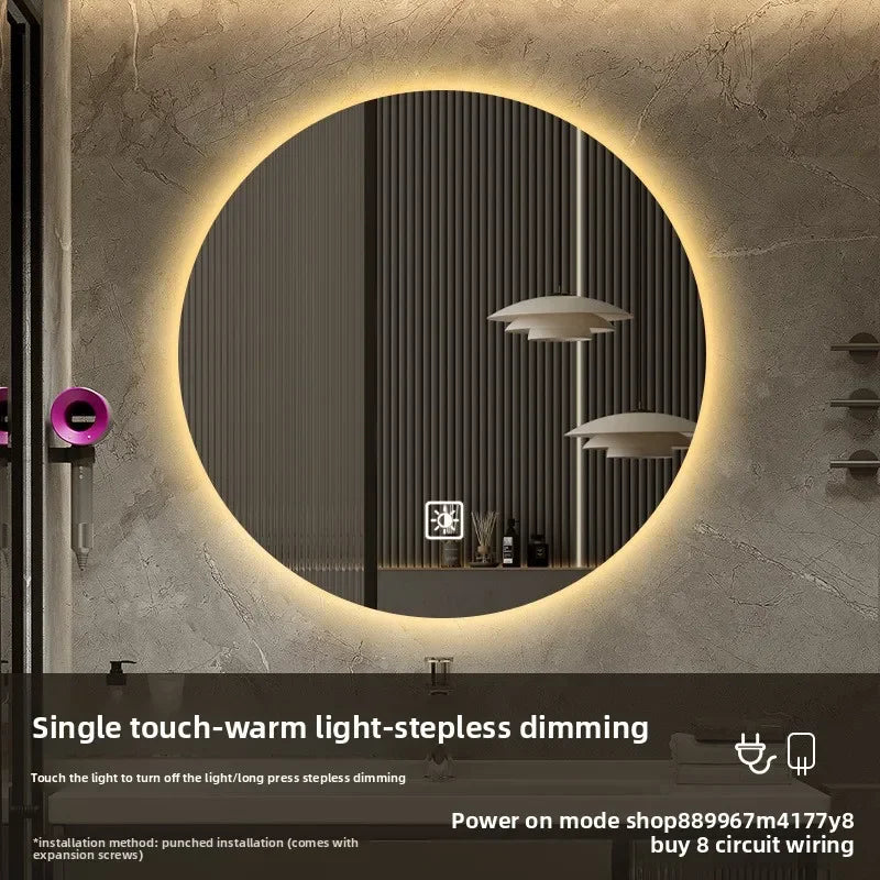 19 Inches Led Bathroom Anti-fog Luminous Makeup Sensor Wall Hanging Shower  Fashion Hotel Round Bathroom Mirror Intelligent