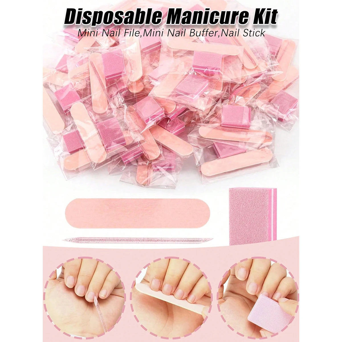 Manicure Kits, Individually Package 3pcs Press on Nail Kit - Nail Stick, Nail File, Nail Buffer for Salon Business Home