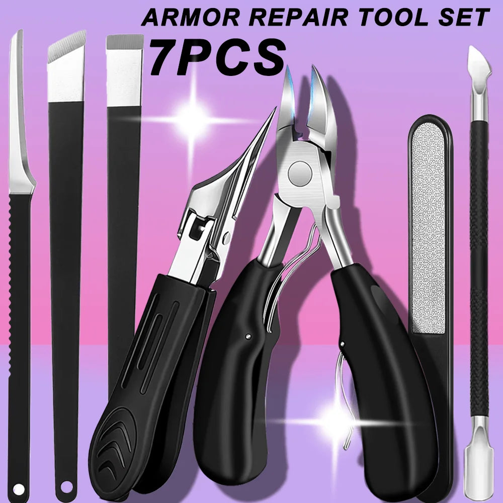 7pcs Professional Stainless Steel Nail Care Set  Foot Care Kit That Includes Nail File, Cuticle Nippers, Suitable for Men, Women