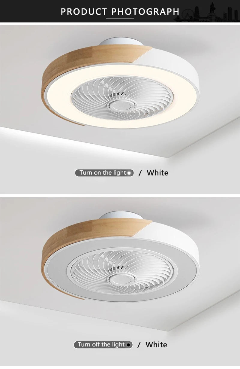 Smart LED Ceiling Fan with Light Wood Living Room Bedroom APP Remote Control 6 Speed Low Floor Electric Fan 52CM Fan Lighting