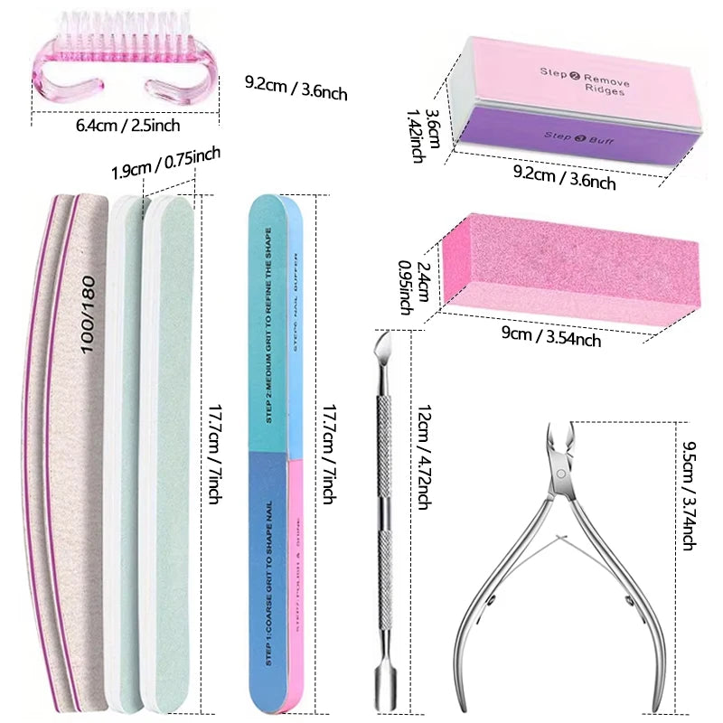 LINMANDA 10Pcs Nail Care Kit: Nail File Nail Polishing Block Cuticle Trimmer Cuticle Pusher Brush Suitable for Home Use